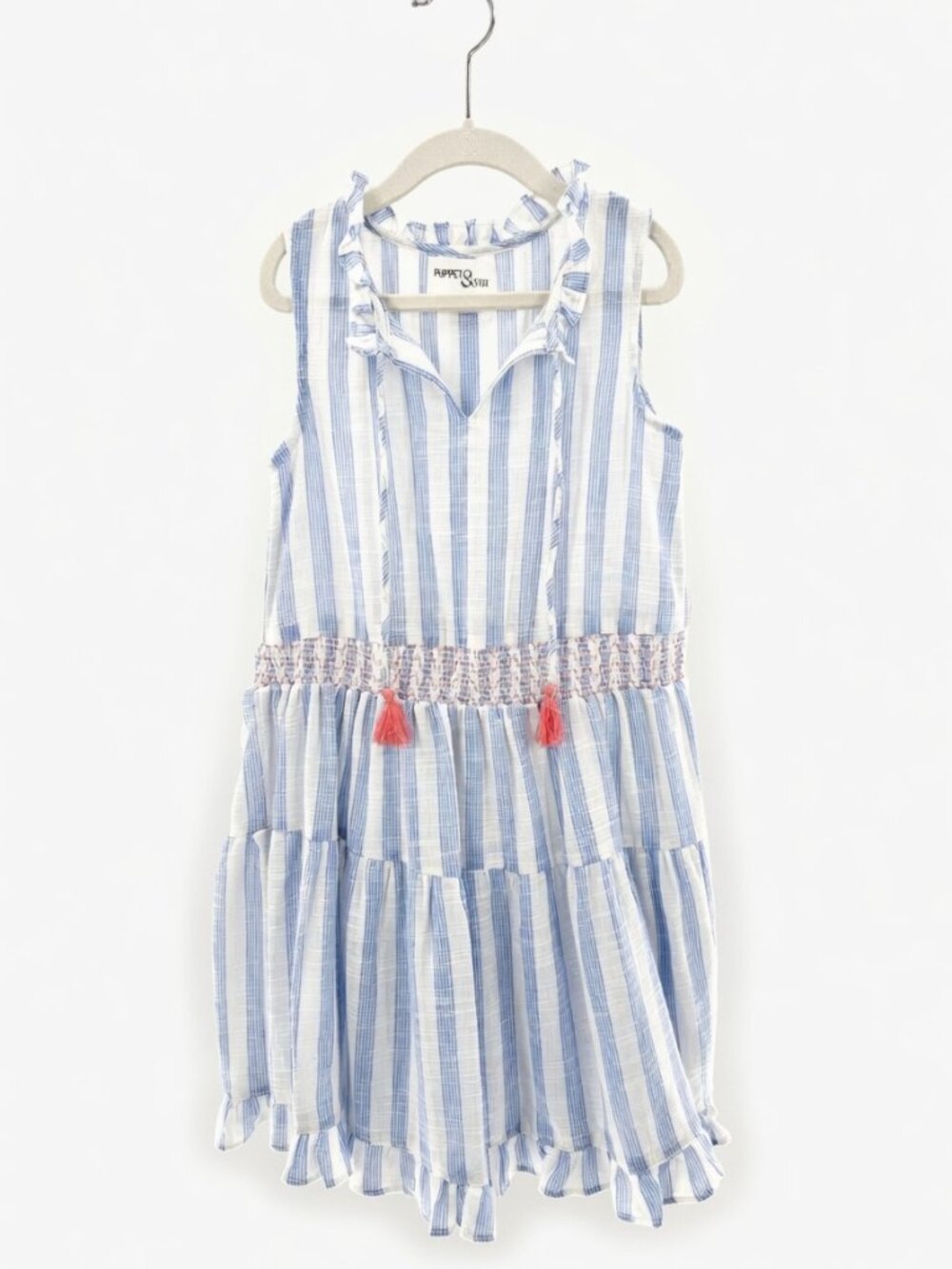 EUC Poppet & Fox Blue Striped Tiered Gauze Dress – Size 7